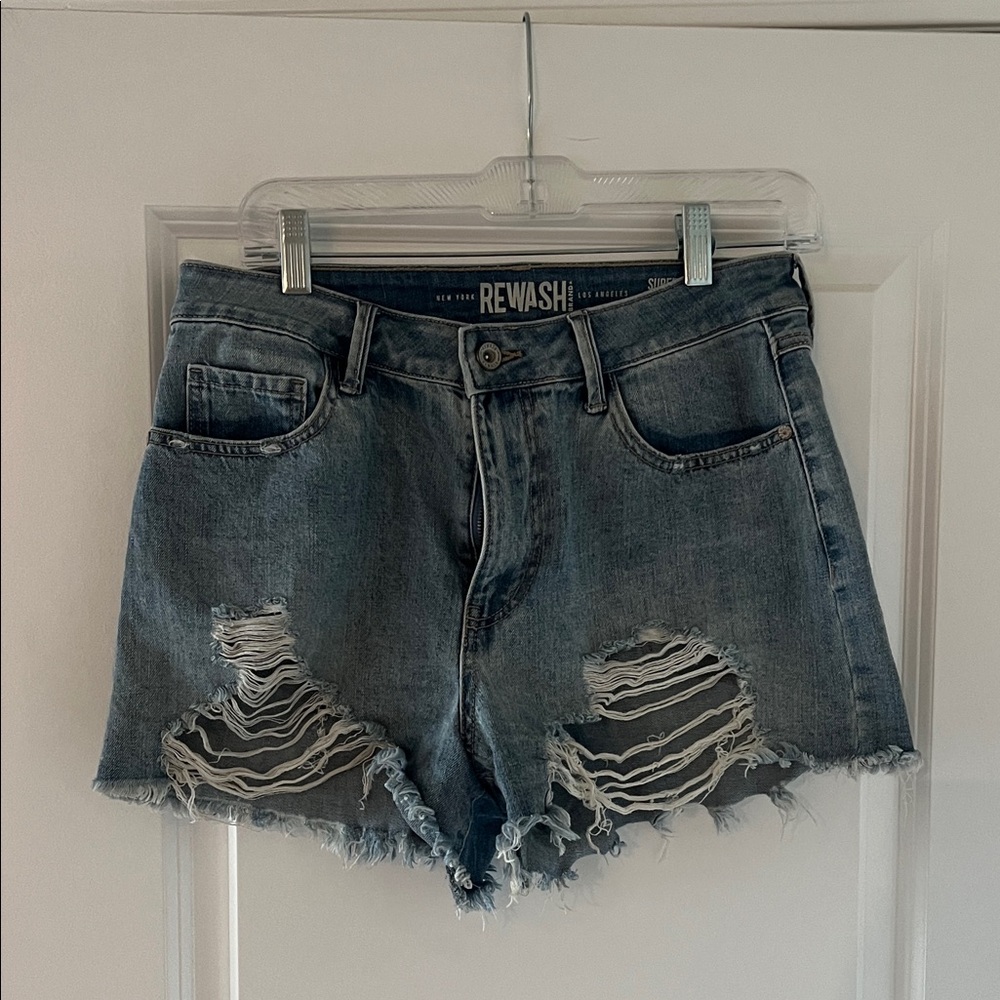 Rewash Ripped Jean Shorts - Blue